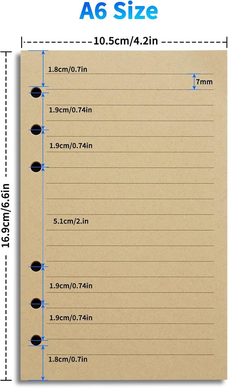 Tofun A6 Lined Vintage Refillable Paper, Retro A6 Binder Refills Paper for 6-Ring Binders Planner Traveller Journal Notebook Dairy, 7mm Ruled Filler Paper, 80 Sheets 160 Pages, Lined - Image 2